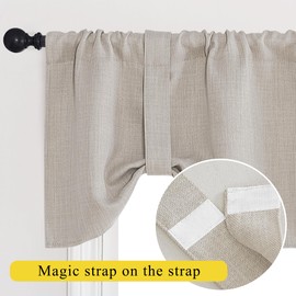 NICETOWN Faux Linen Texture Tie Up Valance Curtain for Kitchen Sink Over, Elegant Rod Pocket Farmhouse Short Curtains Topper for Living Room and Bedroom, 52" W X 18" L, Angora, 1 Panel