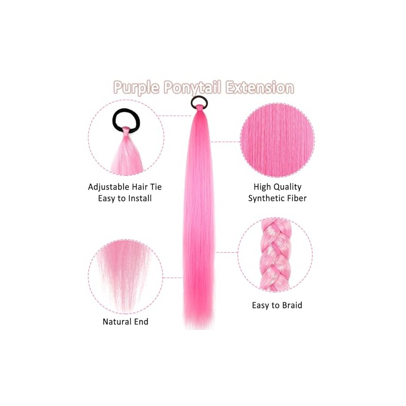 Paquete de 2 extensiones de coleta trenzada rosa con lazo