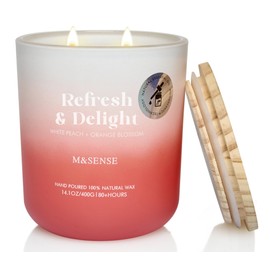 M&SENSE White Peach & Orange Blossom Aromatherapy Candle for Refreshing & Uplifting, 14.1oz 80-Hour Burn Time Non-Toxic Highly Scented Candle, Natural Soy Wax Home Fragrance Gift for Home Decor