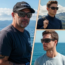 IGnaef Polarized Dark Black Sunglasses for Men Women Sport Wrap Around Style Lightweight UV Protection IF1082