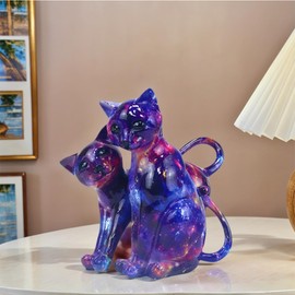 FLJZCZM Cat Couple Sculpture Cute Multicolor Creative Modern Art Decor for Office Home Desk Bookshelf TV Stand Decoration (Colorful)