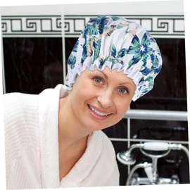 KOMBIUDA Single Layer Shower Cap Reusable for Women Extra Large Size for Long Hair Comfortable Elastic Fit Decorative Pattern for Bathing Hair Treatments