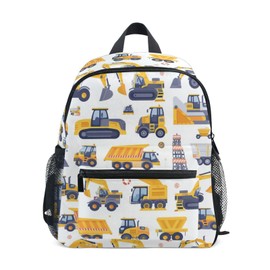 panksolu Cartoon Cars Excavator Toddler Backpack for Boys Girls,Kid Backpack with Chest Clip and Name Tag, M