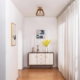 VidaLite Shura - 1-Light Brushed Brass Integrated LED Cage Ceiling Light w/ Adjustable Spotlight Head, Flush Mount Ceiling Spot Light Fixture, 3000K, 500 Lumens