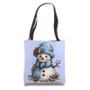 Snowman Carrot Nose Blue Hat and Scarf Winter Snow Tote