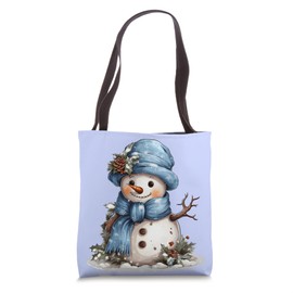 Snowman Carrot Nose Blue Hat and Scarf Winter Snow Tote Bag