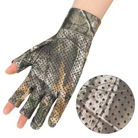 haozaikeji 3D Leaves Camo Ghillie Gloves Woodland Camouflage Hunting Gloves Anti Slip for Outdoor Fishing Photographer Summer