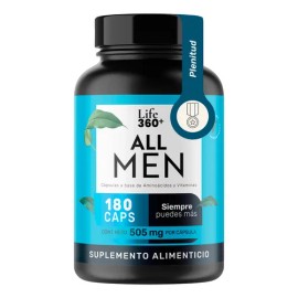 Multivitamínico para Hombre Life360+ All Men 180 Cápsulas Vitaminas, Creatina Monohidratada, Biotina L-Arginina Suplemento Alimenticio