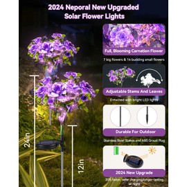Neporal Solar Garden Lights Outdoor Waterproof IP65, 4PK Dusk to Dawn Purple Carnation Solar Flowers Outdoor Waterproof for Garden Decor for Outside, Solar Lights Outdoor Gardening Gifts for Women
