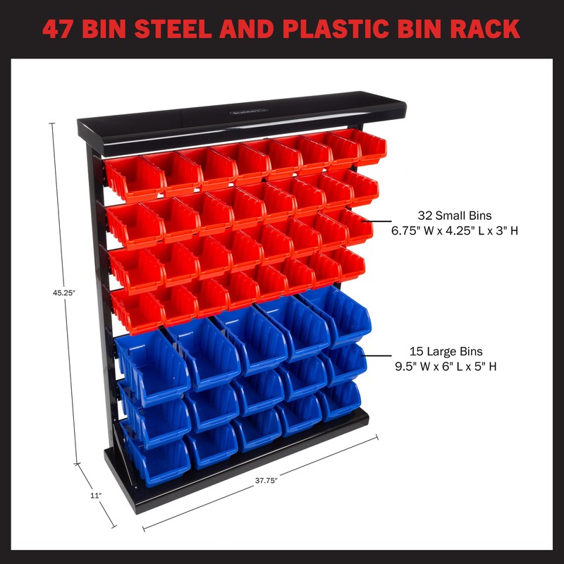 47-Bin Garage Organization Rack (15 Large, 32 Small) - Tabletop