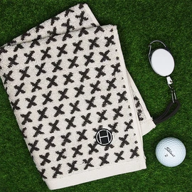 Songwol Towel Golf Towel Reel Golf Ball Towel (X Ring), Gray + Pink Reel / 송월타올 골프수건 릴 골프공 타올(엑스고리), 회색+핑크릴