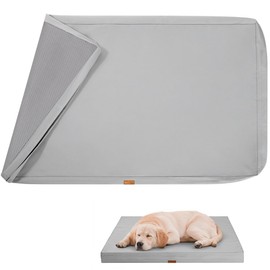 Tivray Waterproof Dog Bed Cover, Replacement Dogs Beds Covers with 3-Sided Continuous and Smooth Zipper, Washable Removable Pet Bed Mattress Protector Cover, 36x27x3 inch - L, Cover Only, Grey