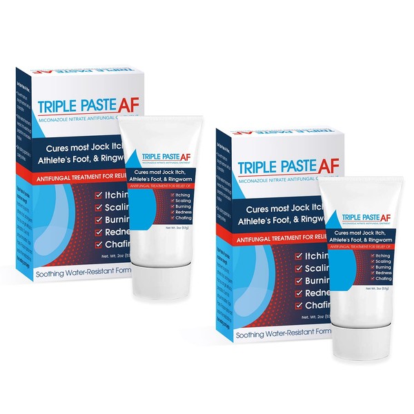 Triple Paste AF Anti Fungal Ointment for Skin Treats Most Jock Itch, Athletes Foot and Ringworm - 2% Miconazole Antifungal Cream - 2 Oz Tube - Pack of 2 - (Packaging May Vary)
