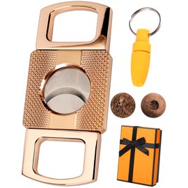 Cigar Cutter, Cigar Scissors Cast From Zinc Aluminum Alloy, Exquisite Texture Design & Double Blade for a Precise Perfect Cut, Cigar Accessories Include A Cigar Punch For Men With Gift Box(Gold)