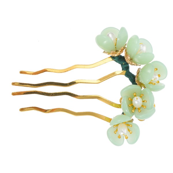 Lurrose Chinese Hair Stick Jade U Shaped Hair Stick Classic Hanfu Hair Decoration Chinese Traditional Style Flower Hair Clip for Women Girls