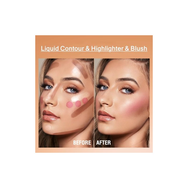 3-Pack Contour, Highlighter & Blush Set - Long-Lasting, Natural, Lightweight,