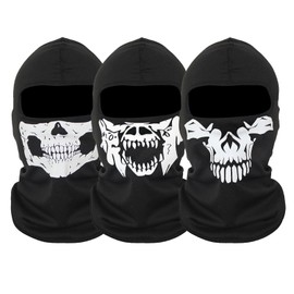 SKHAOVS 3 Piece Ghost Mask Skull Balaclava,Multifunctional Motorcycle Face Mask, Full Head Ski Snood Mask Windproof Warmer Headwear for Outdoor Sport Bike Skateboard Snowboard Cosplay (black)