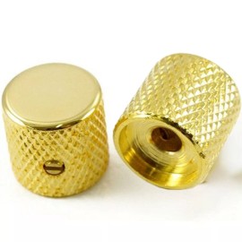 Allparts NEW (2) Gold Brass Flat Barrel Knobs w/ Set Screw for Telecaster, Bass 6mm ID