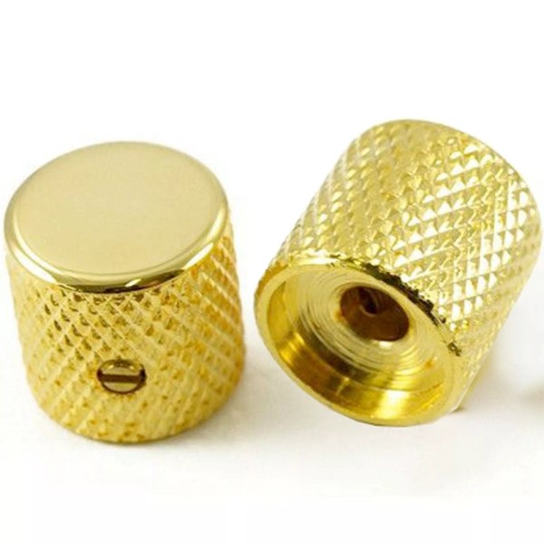Allparts NEW (2) Gold Brass Flat Barrel Knobs w/ Set