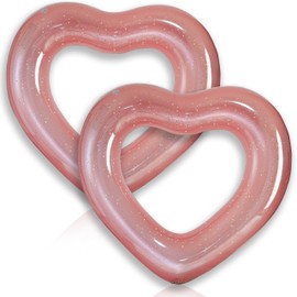 Giant Heart Inflatable Pool Tube Floats with Glitters 47.3" 2-Pack - Pool Floaties Swim Ring Tubes for Adults, Pool Parties, Beach Vacations& Romantic Events