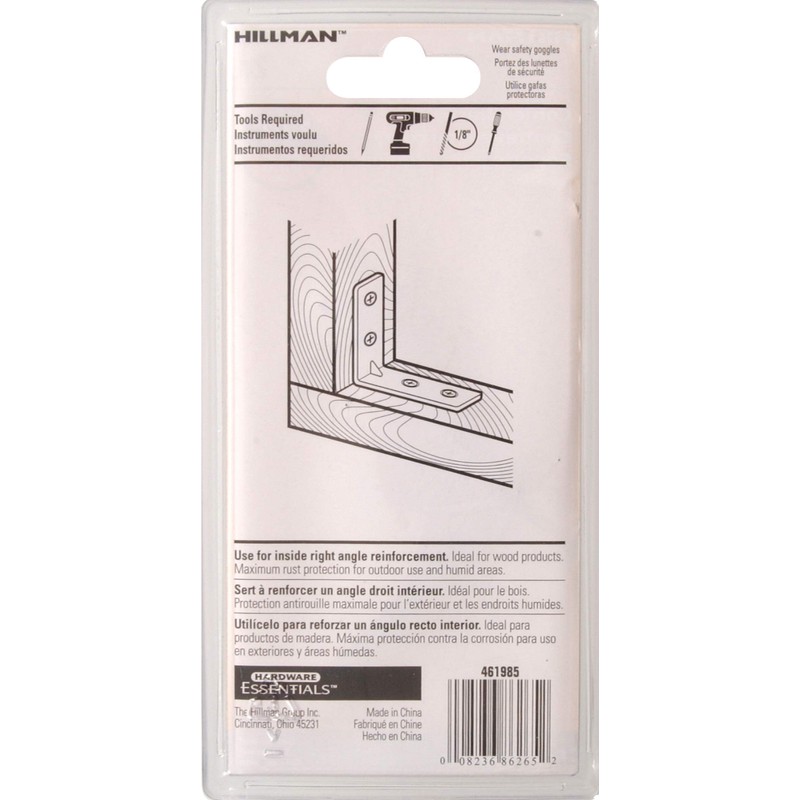 Hillman Hardware Essentials 851137 Corner Braces, Galvanized - 2-1/2" x