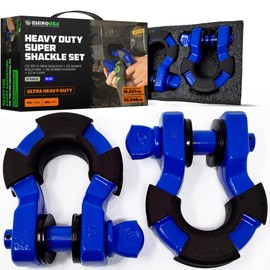 Rhino USA Super D Ring Shackles (2-Pack) - 70,548lb Break Strength – Heavy Duty 3/4" Clevis Shackle with 7/8 Pin for Towing & Off-Road Use - Pairs with Tow Strap for Vehicle Recovery (Blue)