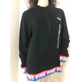 Victoria's Secret  Victoria's Secret PINK High Low Half Zip Pullover Sweatshirt Logo Band LARGE