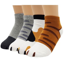 JJMax Calcetines con diseño de patas de gato para mujer con estampado de huellas en los dedos de los pies, Set de 4 pares de tobillos., 7-10