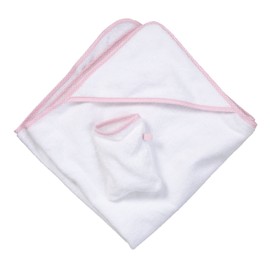 Kapuzen-Badetuch + Waschhandschuh rosa/weiss-Vichy Karo