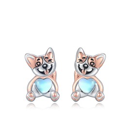 Corgi Earrings 925 Sterling Silver Moonstone Dog Earrings Cute Puppy Earrings Animal Stud Earrings Hypoallergenic Corgi Jewelry Gift for Women, Sterling Silver, No Gemstone