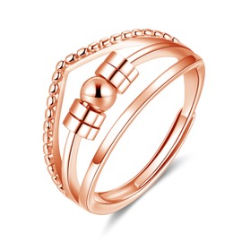 Kamise Silver Anxiety Ring, 925 Sterling Silver Anxiety Rings for Women, Hypoallergenic Bead Spinner Fidget Ring with 5 Beads, Open Three Layer Anti-Stress Rings, Decompression Rings with Gift Box,