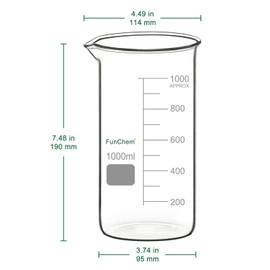 FunChem Glass Beaker, 1-Pack High Borosilicate Glass Graduated Tall Beaker with Pouring Spout Lab Beaker, 1000 ml