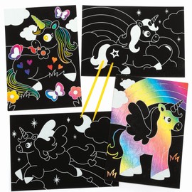 Baker Ross Unicorn Scratch Pictures for Children - Pack of 8, Engraving Art Craft Set for Children (FC360)