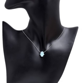 Hamsa Hand of Fatima Pendant Necklace 925 Sterling Silver Synthetic Opal Pendant Necklace Adjustable Chain Length 16"+2", Sterling Silver, Opal