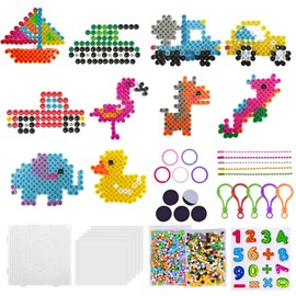 Large 10 mm Ironing Beads Set, 1000 Pieces XL Beads with Plates, 10 Vehicles Animal Pattern and 5 Ironing Paper with Stickers, Chain, Keyring for Children from 3 Years