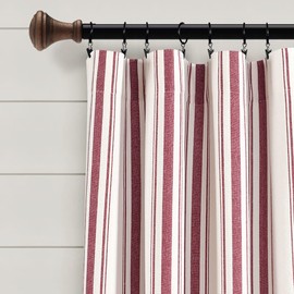 Lush Decor Farmhouse Stripe Yarn Dyed Eco-Friendly Recycled Cotton Window Curtain Panel Pair, 42" W x 95" L, Red - Classic Modern Rustic Charm - Eco Friendly Cotton Fabric