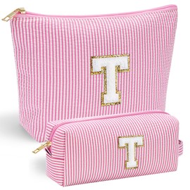 YOOLIFE YOOLIFE Pink Cute Travel Makeup Bag - Sister Girlfriend Gifts Makeup Bag Make Up Bag Cosmetic Bags for Women Friend Teacher Birthday Gifts Bridal Shower Gifts Mom Gift Birthday Gifts Monogram T