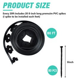 Citrine Garden Landscape Edging Kit, Include 80ft Length Black No Digging Garden Edging Coil, 80 Durable Spiral Spikes,Free Garden Pruning Scissors