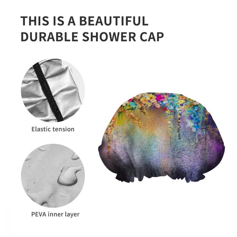 Ceutoiy Shower Cap for Women Ivy Flowers Blue Green Purple