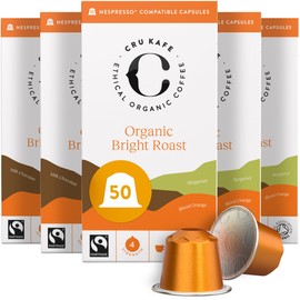 Cru Kafe Bright Roast Organic Espresso Coffee Capsules (50 Pods) Compatible with Nespresso OriginalLine, Krups, Inissia, CitiZ, Pixie, KitchenAid and Expert