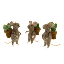 AREOhome HomArt Mice with Succulents Plush Figure, Set of 3, Felt (95141-0)