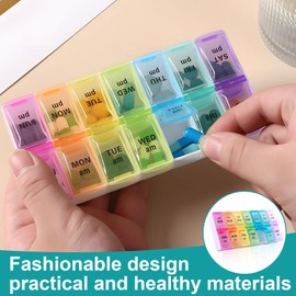 BushHaven Pill Organiser Box - Weekly 7-Day AM/PM Pill Case with 14 Removable Compartments for Vitamins, Fish Oil, Supplements & Medication | Portable Travel Pill Organiser Box