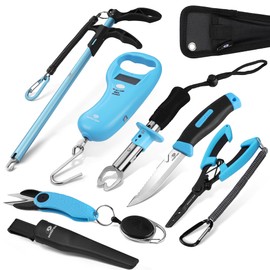 Mossy Oak 6Pcs Fishing Tools Kit- Fishing Plier, Fish Fillet Knife, Fish Lip Gripper, Hook Remover, Digital Fish Scale, Line Snip, Fly Fishing Retractor, with Sheath Lanyard, Fishing Gifts for Men