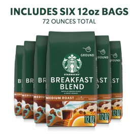 Starbucks Ground Coffee, Medium Roast Hot or Iced Coffee, Breakfast Blend, Six 12 oz Bags​