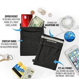 AMABAZR Premium Wrist Wallet - Cell Phone Holder with Zipper Storage Band for Travel, Outdoor Sports Running - Sweat Band Wristband