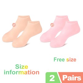 ZukoCert 2 Pairs Silicone Moisturizing Socks for Dry Cracked Feet, Reusable Gel Foot Mask Socks for Women, Softening Rough Heels and Calluses, Anti Slip Spa Pedicure Booties for Home Skincare