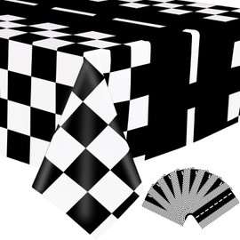 Kesfey 8 Packs Racing Car Plastic Tablecloths 54 x 108 Inch Race Car Birthday Party Supplies Race Track Table Cloth Racing Decoration Road Black Checkered Flag Tablecover for Monster Jam Boy Car Theme