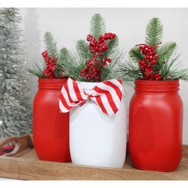 Darware Red and White Mason Jars (Set of 3 Jars); Holiday Decor Colored Wide Mouth Mason Jars for Christmas, Valentine’s, 4th of July and Home Decor