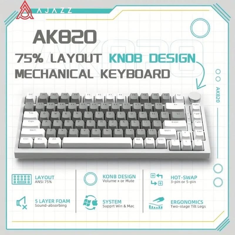 Ajazz AK820 Wired gaming keyboard , 75% Layout, Hot Swap