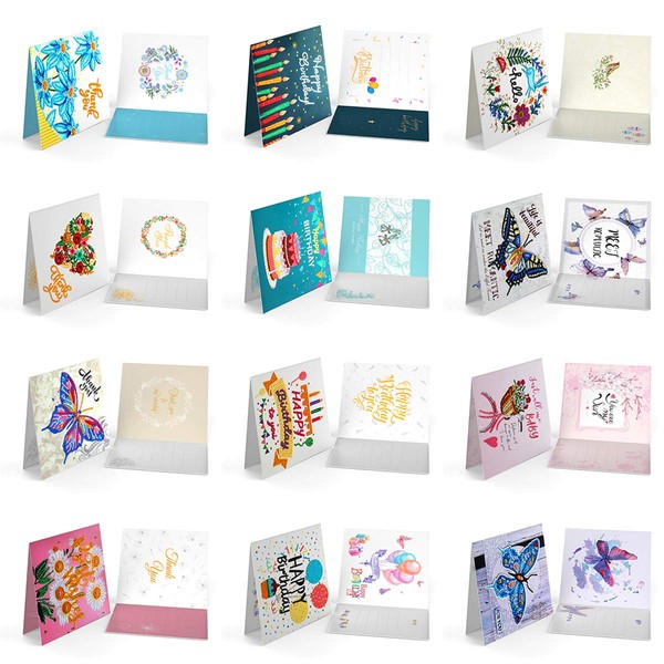 12 Pack 5D DIY Diamond Painting Greeting Cards Handmade Happy Birthday Greeting Cards Thank You Cards Rhinestone Cards for Thanksgiving Christmas Day